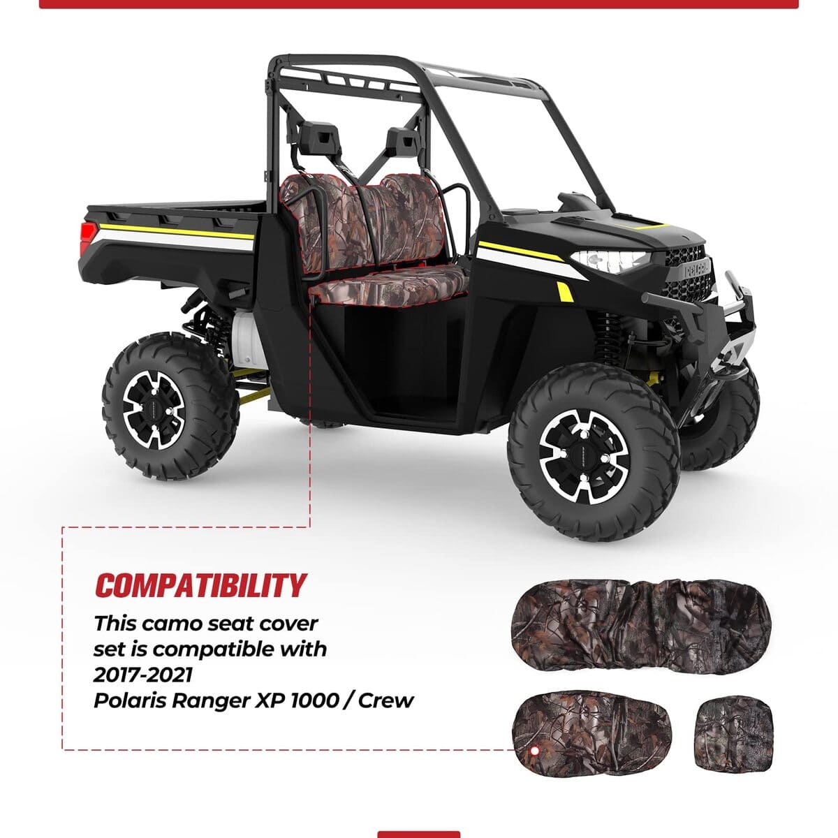 Kemimoto Polaris Ranger XP 1000/Crew 3 Pcs Camouflage Seat Cover