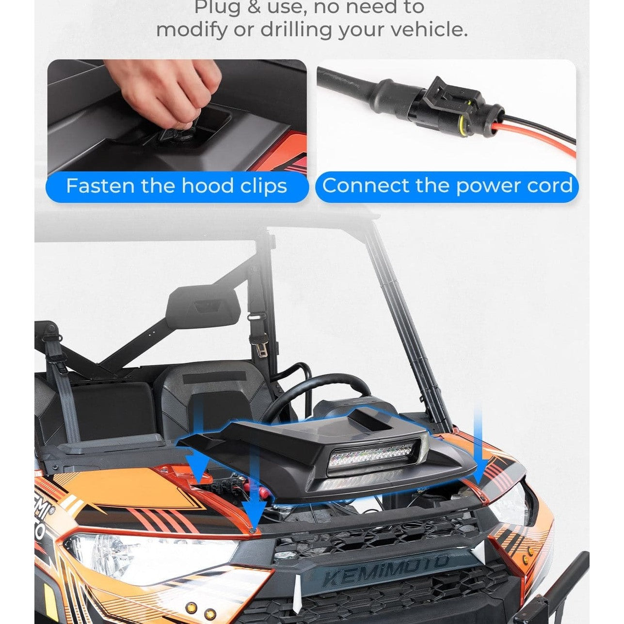 Kemimoto Polaris Ranger XP 1000 Crew Hood Scoop w/ LED Spot Light