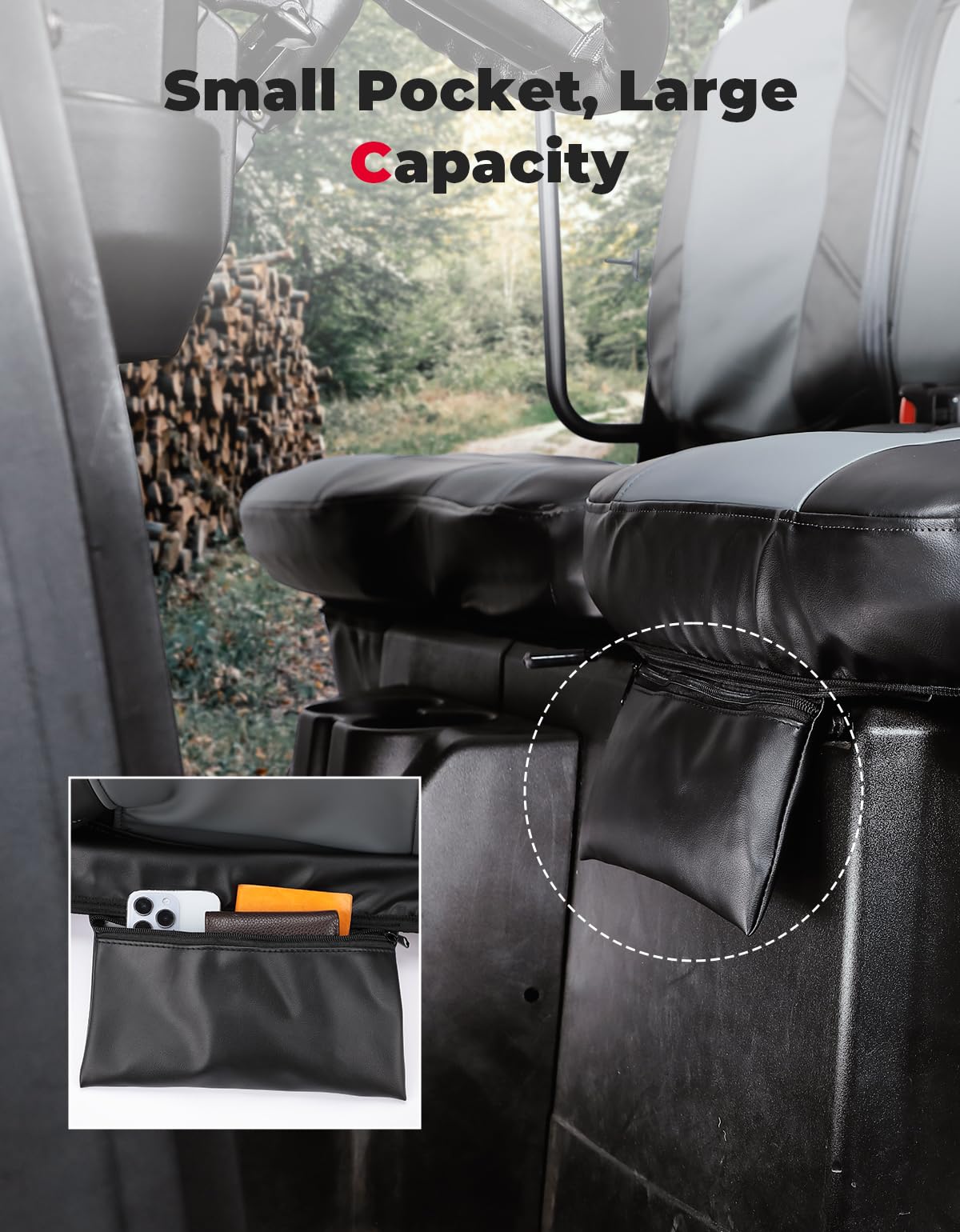 Kemimoto Polaris Ranger XP 1000/Crew UTV Leather Seat Covers w/Pocket Soft Cushion