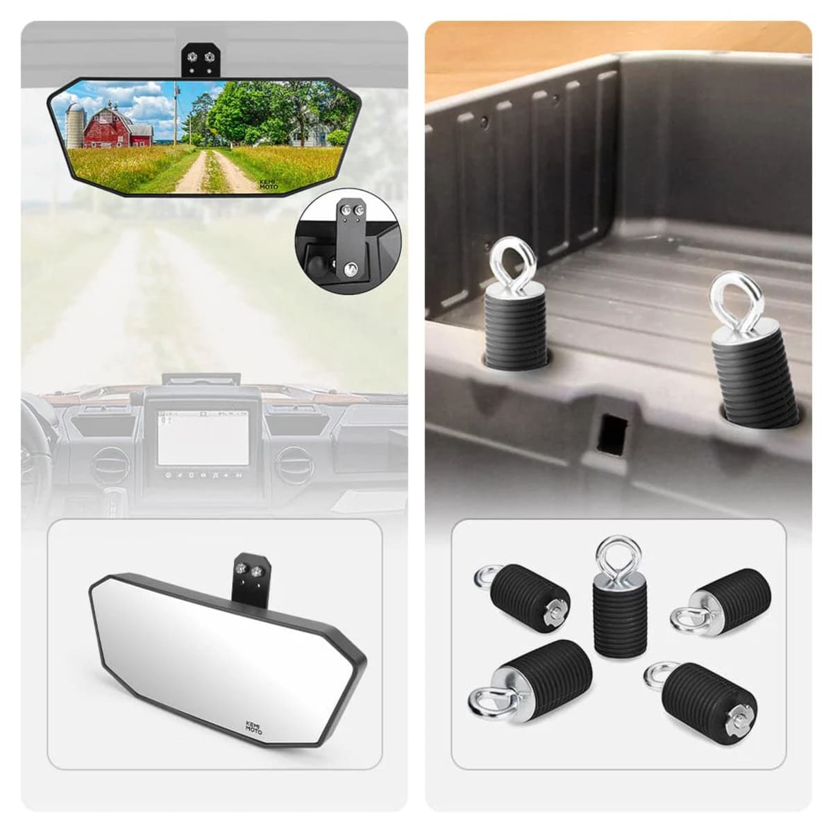 Kemimoto Polaris Ranger XP 1000 Rear View Mirror & 2" Tie Down Anchors