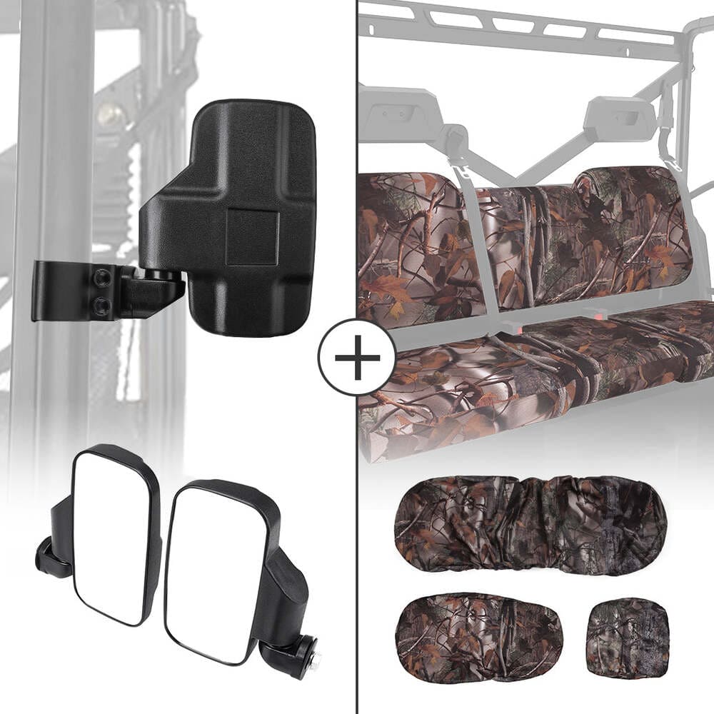 Kemimoto Polaris Ranger XP 1000 Side Mirrors & Camouflage Seat Cover