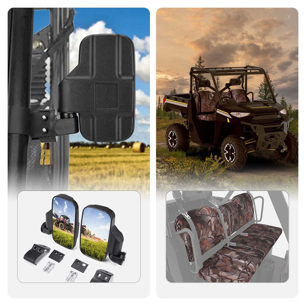 Kemimoto Polaris Ranger XP 1000 Side Mirrors & Camouflage Seat Cover