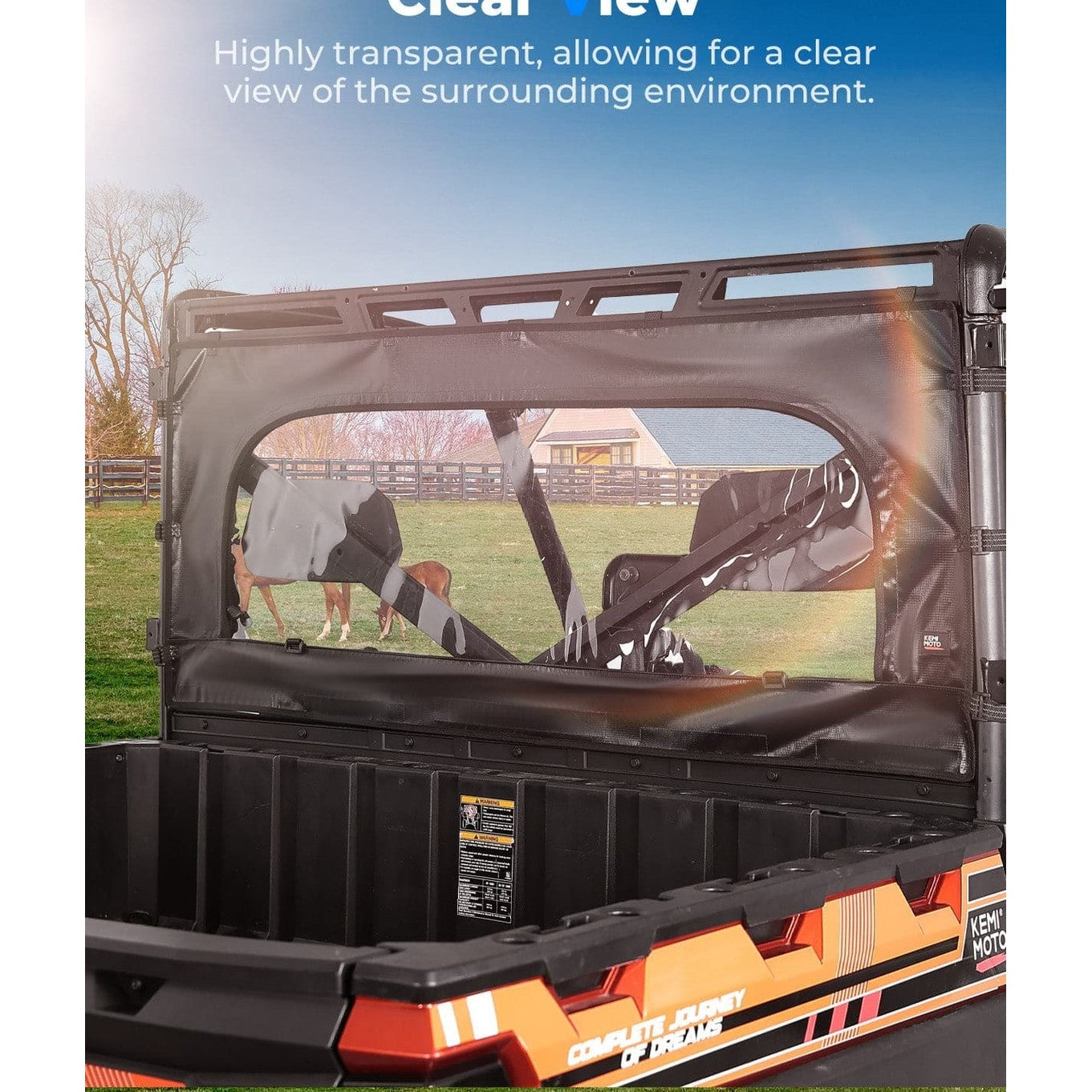 Kemimoto Polaris Ranger XP 1000 UTV Zippered Soft Rear Window