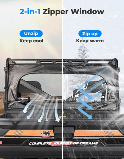 Kemimoto Polaris Ranger XP 1000 Zippered Soft Rear Window Roll Up/Down
