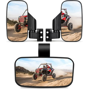 Kemimoto Polaris RZR 1.6"-2" Roll Bar Cage UTV Side Mirrors & Center Mirror