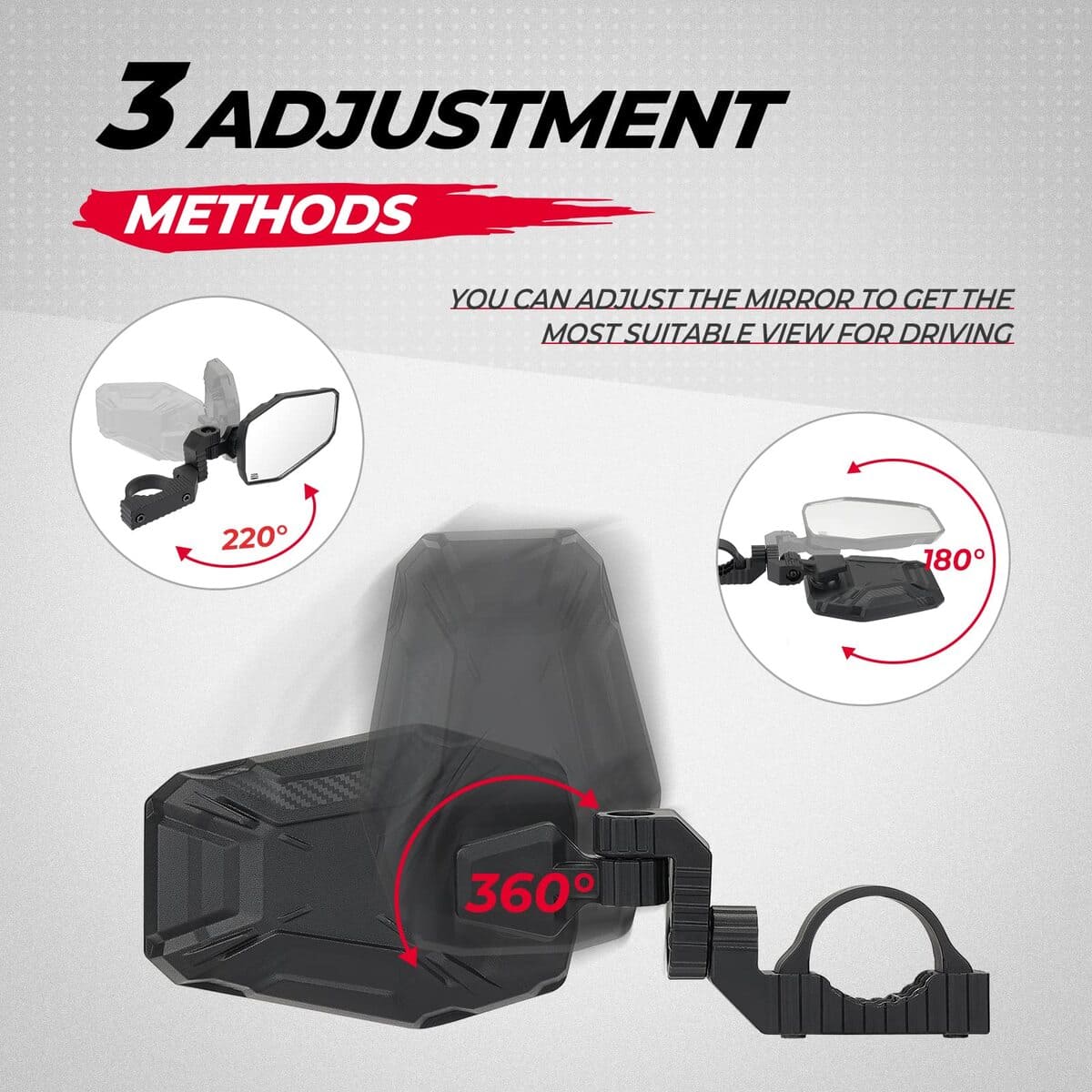 Kemimoto Polaris RZR 1.65"-2" Roll Bar UTV Side Mirrors - 1 Pair