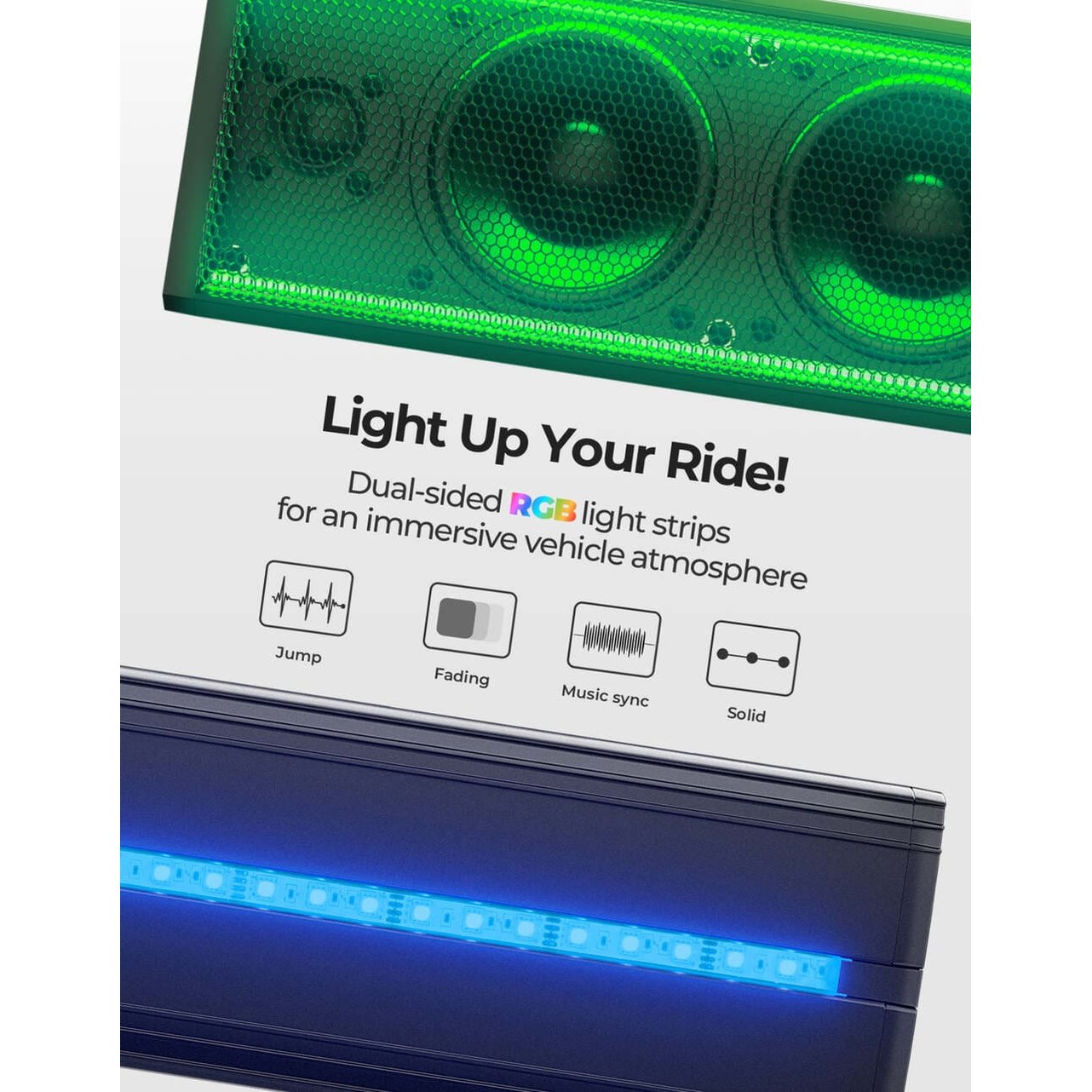 Kemimoto Polaris RZR 1.75''-2.25'' Roll Bar 26'' 6 Speaker RGB Universal Sound Bar