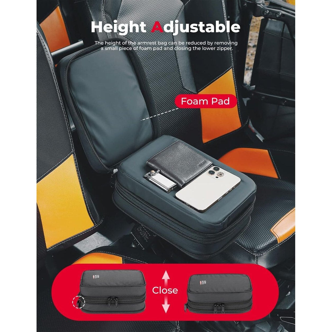 Kemimoto Polaris RZR XP 1000 UTV Armrest Safe Console Storage Bag