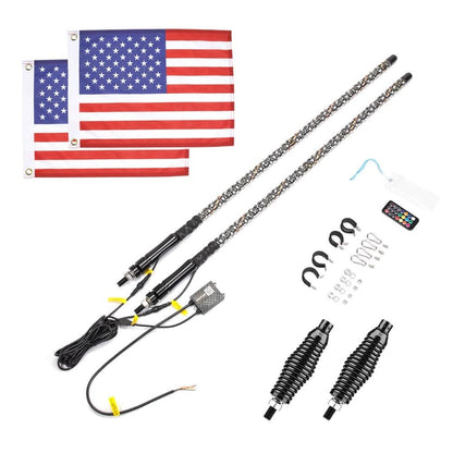 Kemimoto Polaris RZR 3ft 2Pcs Spiral Whip Light Bluetooth Control