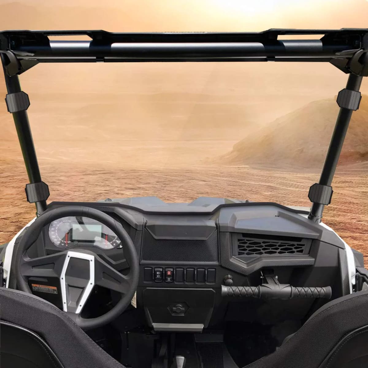 Kemimoto Polaris RZR 570 Front Full Windshield w/ 4 Black Clamps
