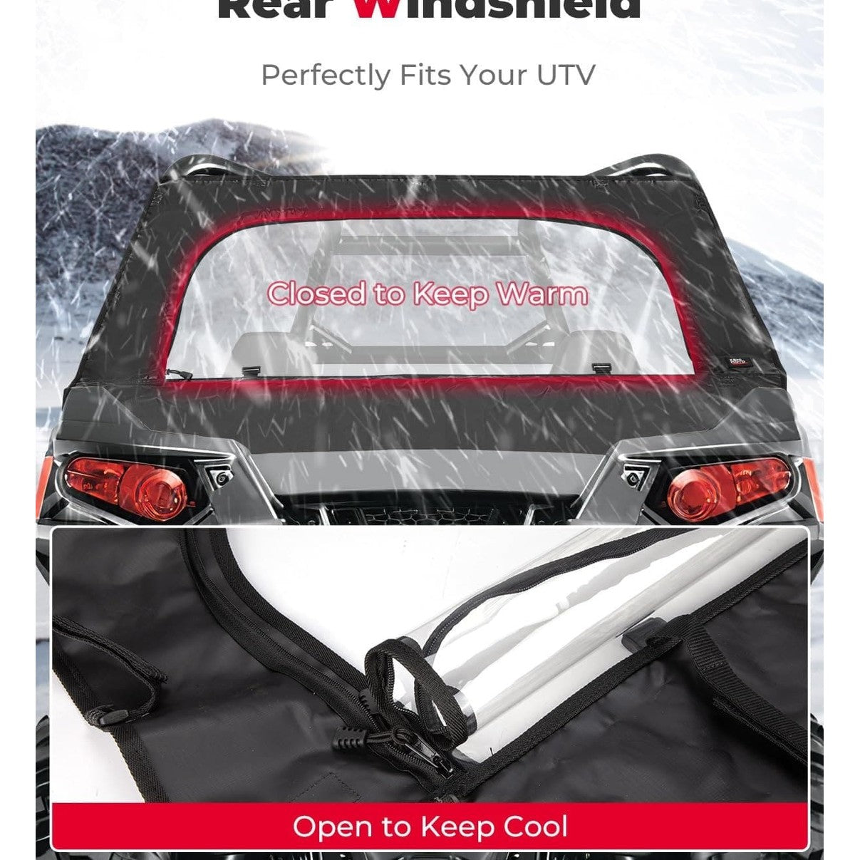 Kemimoto Polaris RZR 570 UTV Rear Windshield w/ Zipper