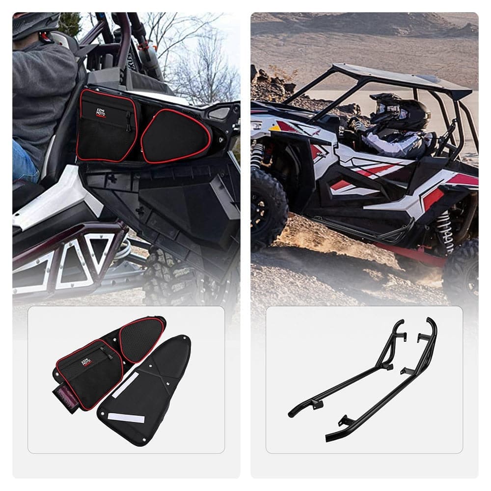 Kemimoto Polaris RZR Front Door Side Door Bags & Side Nerf Bars Rock Sliders