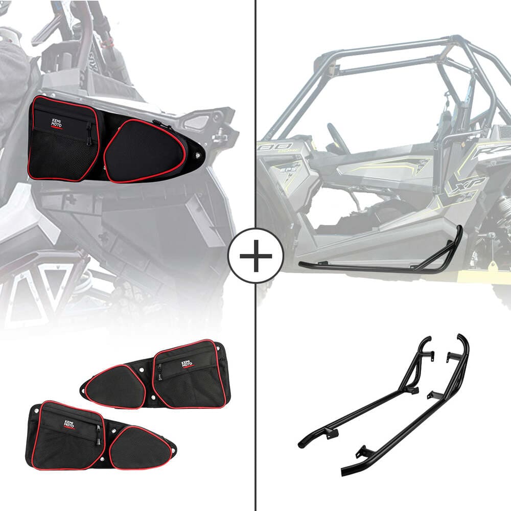 Kemimoto Polaris RZR Front Door Side Door Bags & Side Nerf Bars Rock Sliders