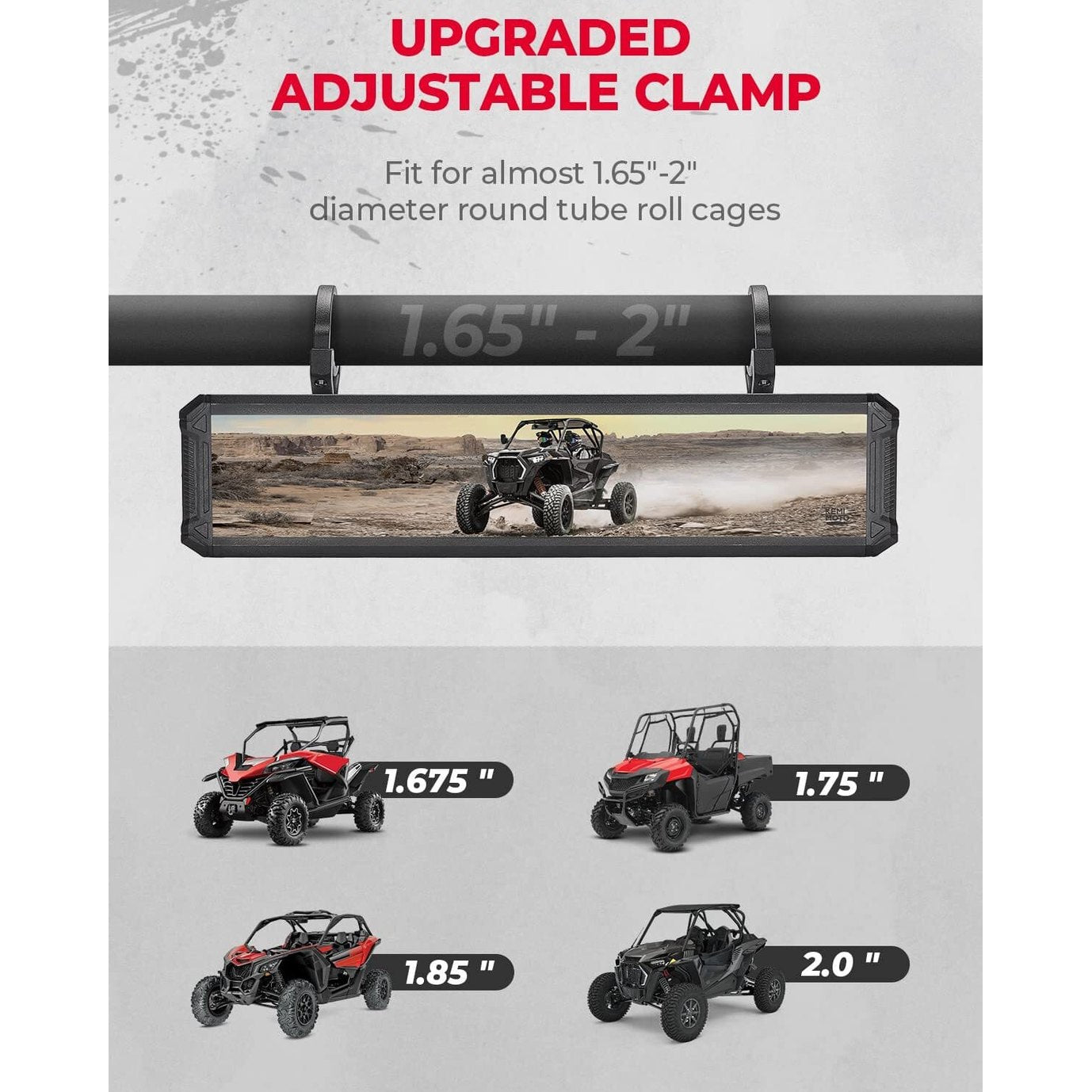 Kemimoto Polaris RZR PRO XP UTV 1.65"-2" Sturdy Gear Clamp Rear View Mirror