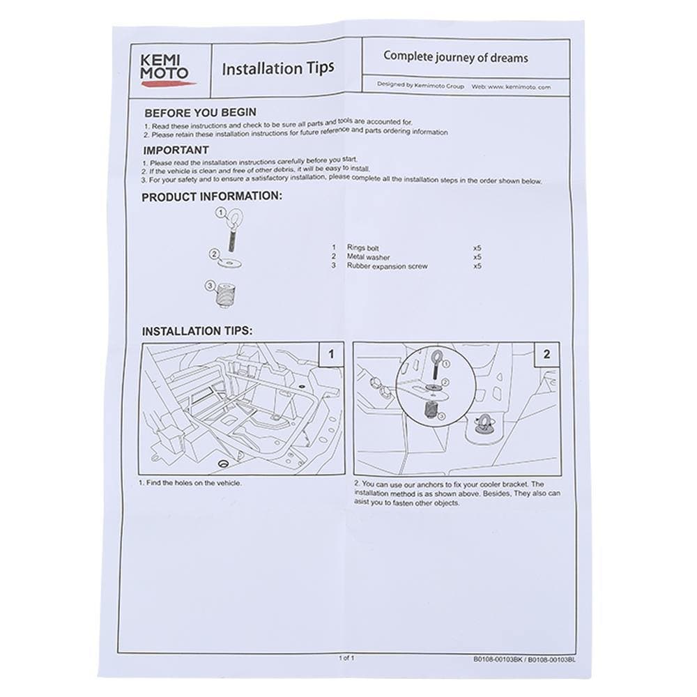 Kemimoto Polaris RZR / Sportsman / ACE Tie Down Anchors