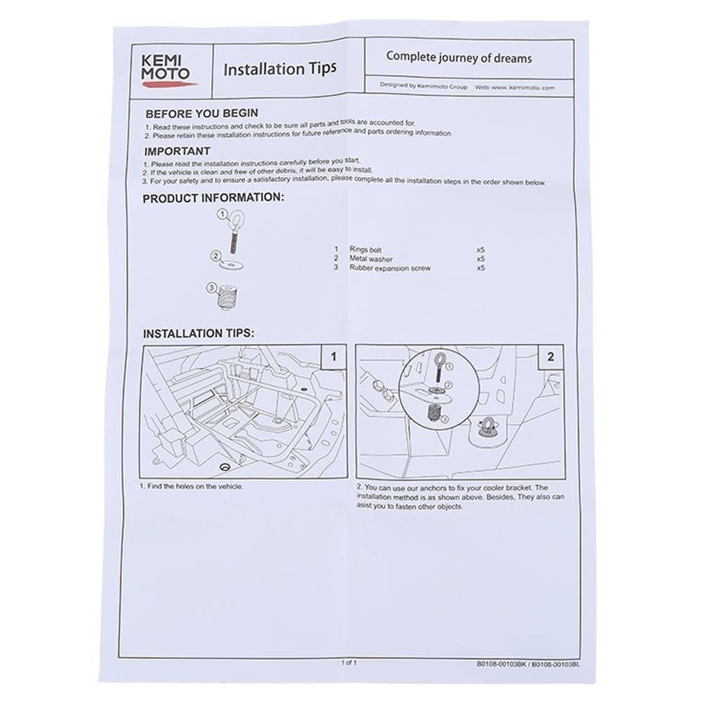 Kemimoto Polaris RZR XP 1000 Tie Down Anchors