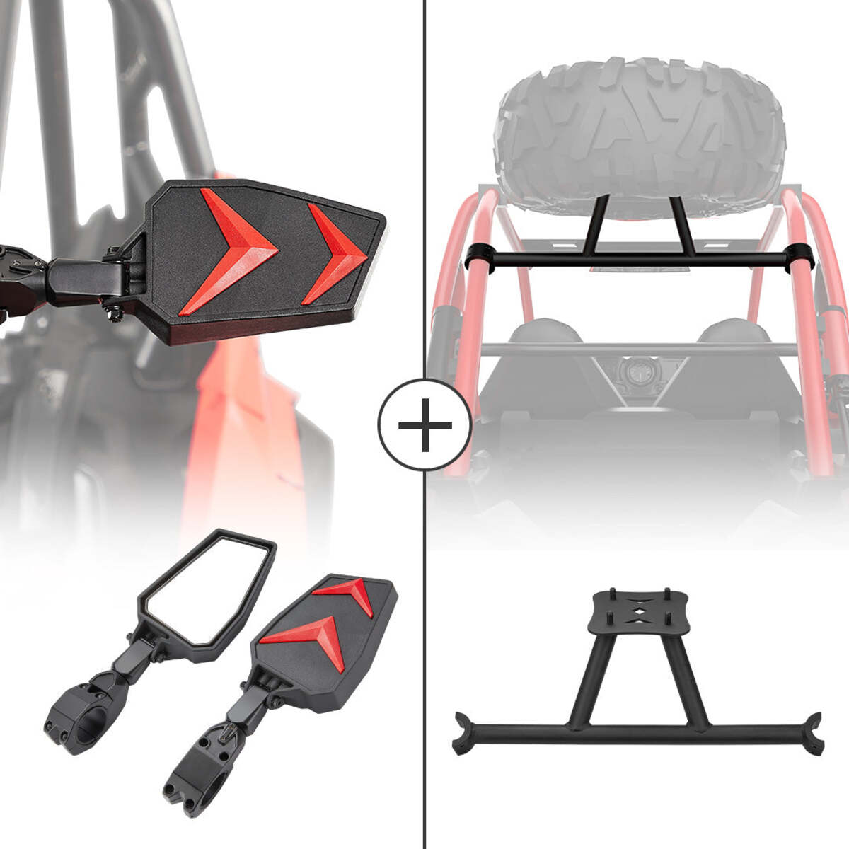 Kemimoto Polaris RZR Turbo Side View Mirrors and Spare Tire Carrier Mount Fit
