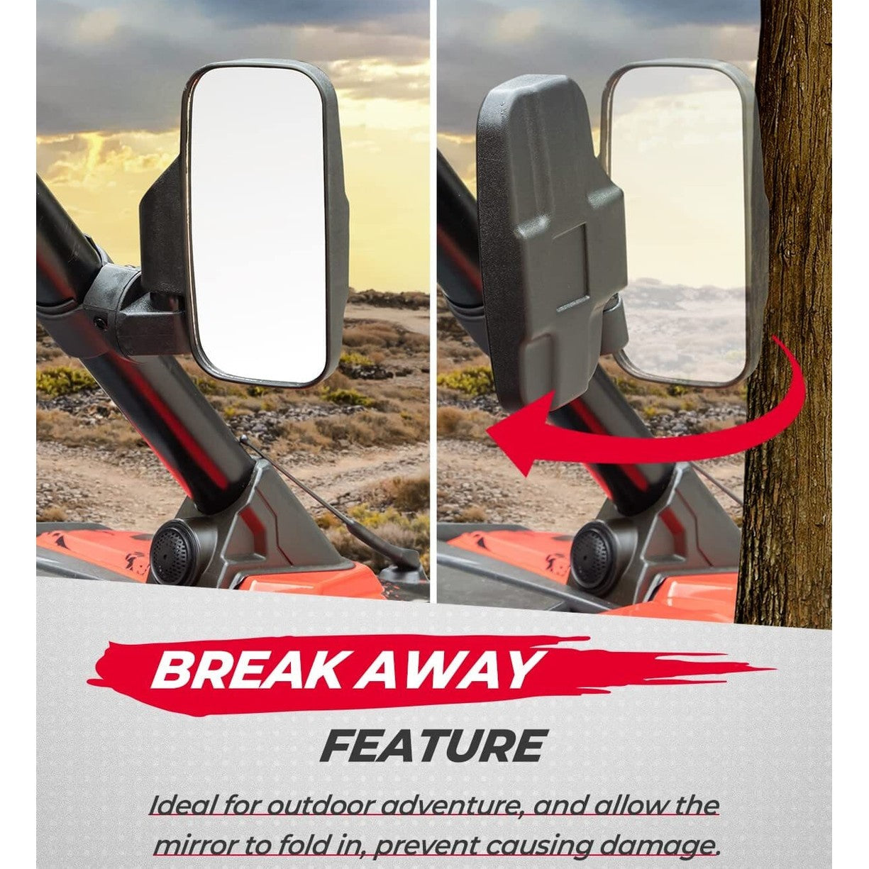 Kemimoto Polaris RZR UTV "1.75"-2" Side View High Impact Convex Mirror