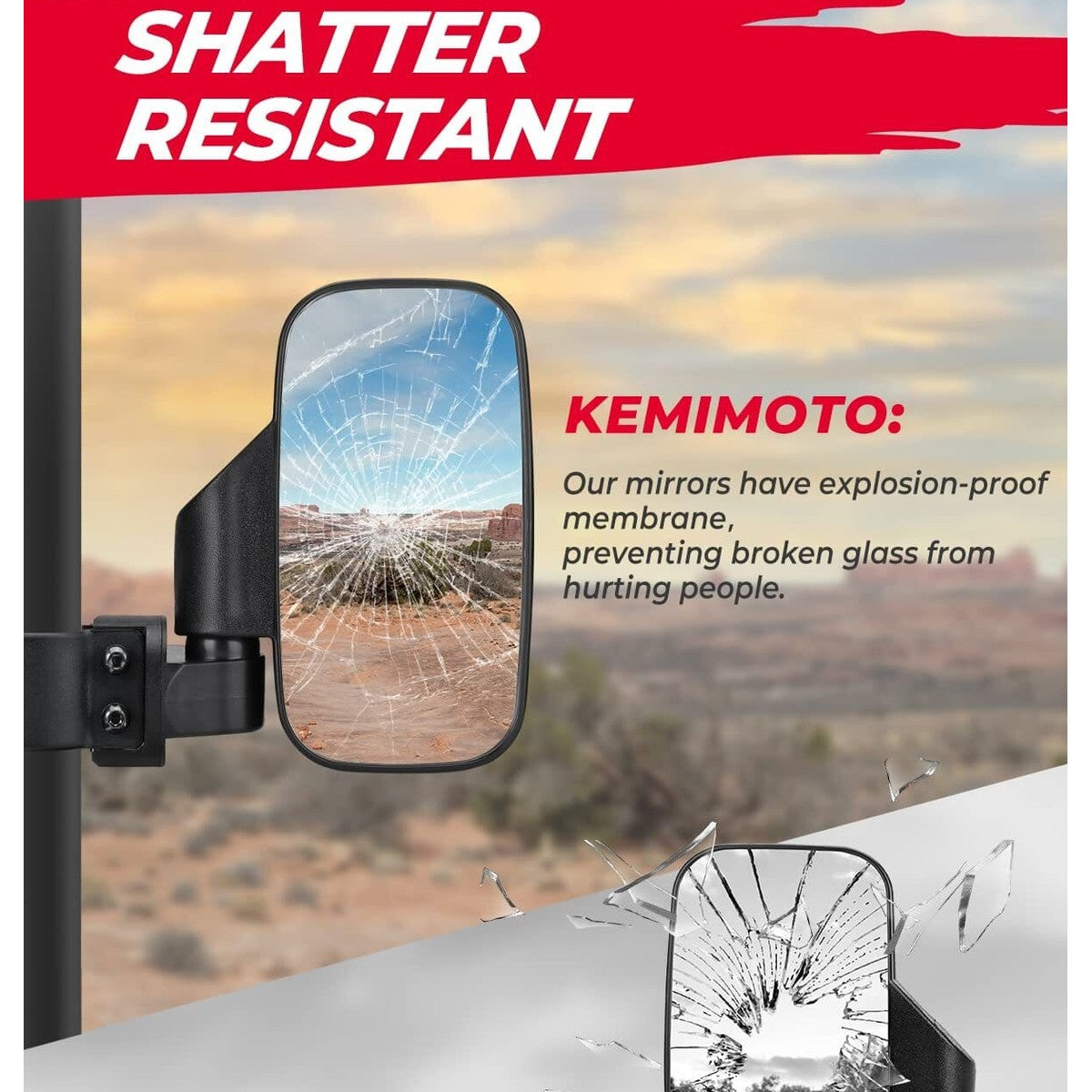 Kemimoto Polaris RZR UTV "1.75"-2" Side View High Impact Convex Mirror