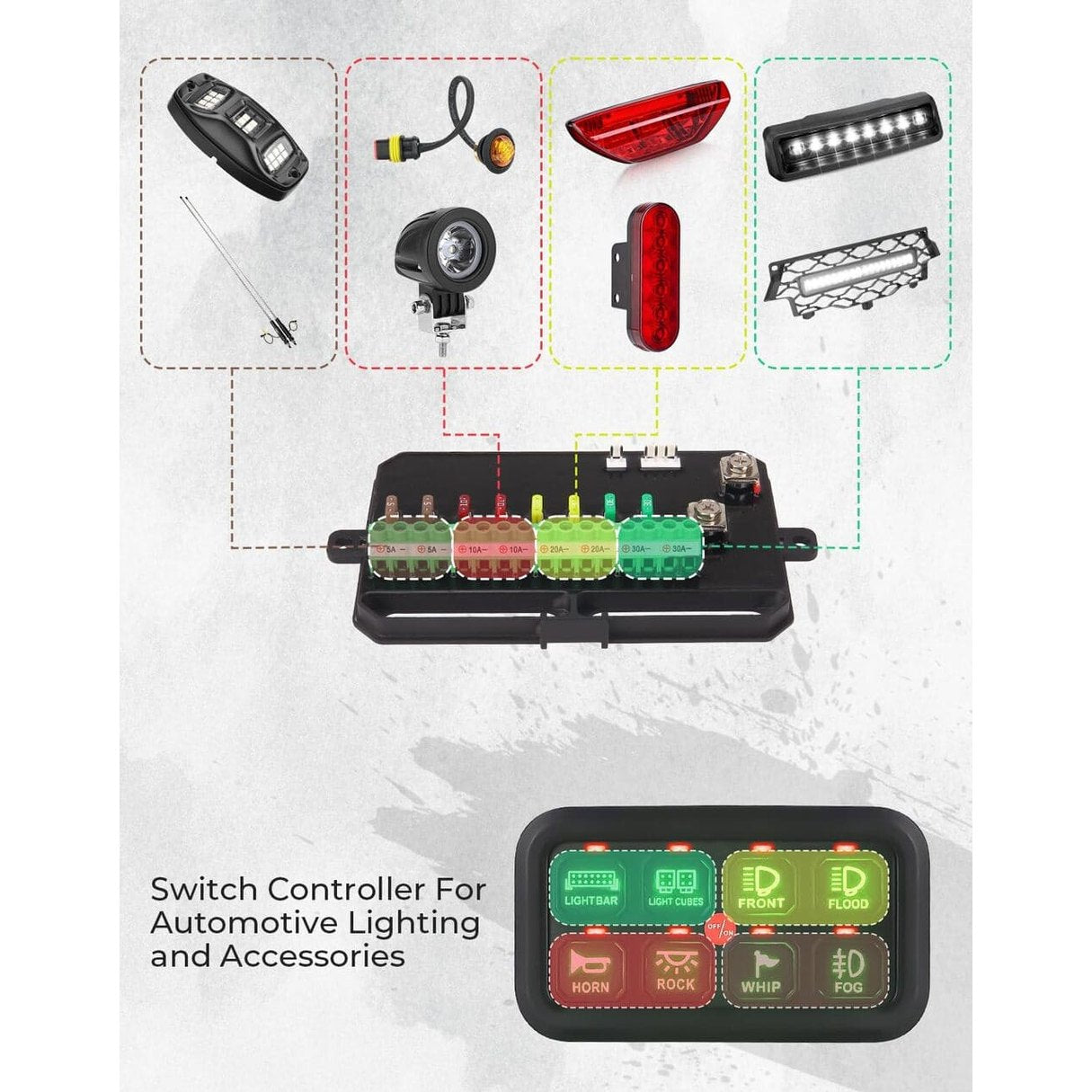 Kemimoto Polaris RZR UTV 12-24V 8 Gang Switch Panel