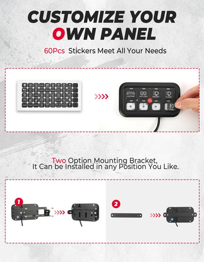 Kemimoto Polaris RZR UTV 12-24V 8 Gang Switch Panel