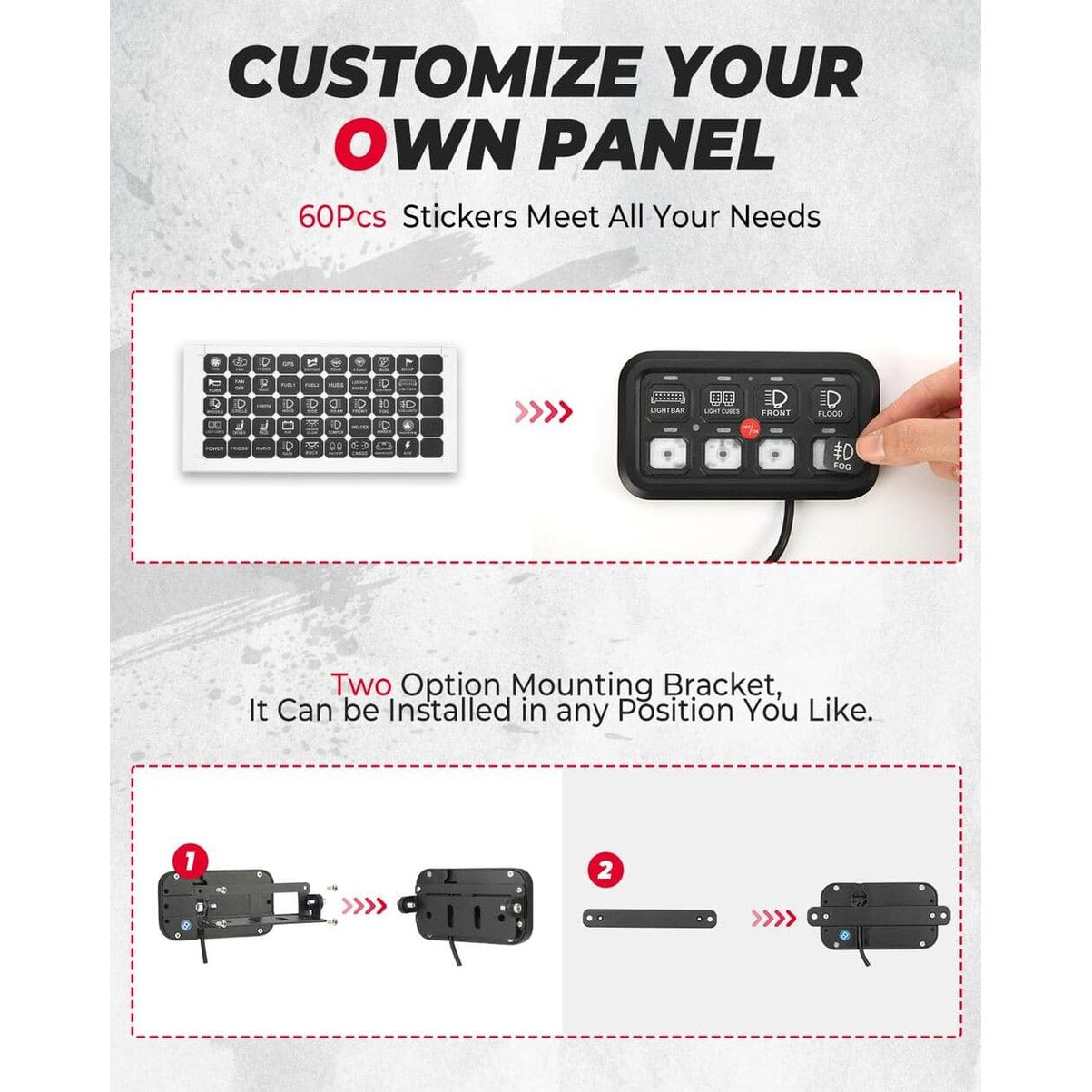 Kemimoto Polaris RZR UTV 12-24V 8 Gang Switch Panel