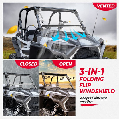 Kemimoto Polaris RZR XP 1000 3-IN-1 Folding Windshield
