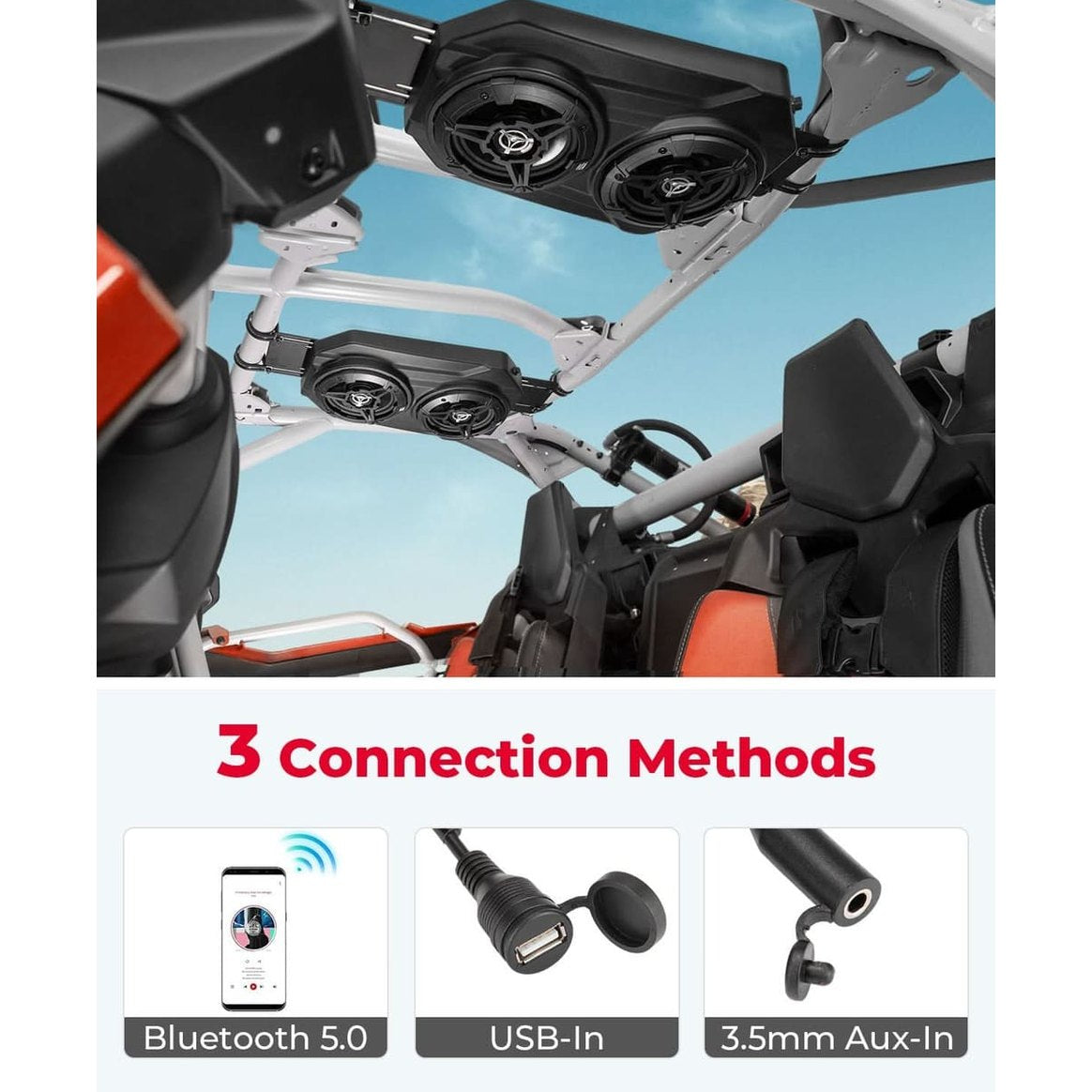 Kemimoto Polaris RZR XP 1000 6.5'' UTV Bluetooth Sound System Speakers w/ 625''-1.9'' Roll Bar