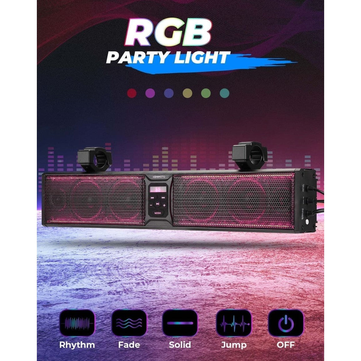 Kemimoto Polaris RZR XP 1000 6 Speaker 26" RGB Bluetooth Sound Bar