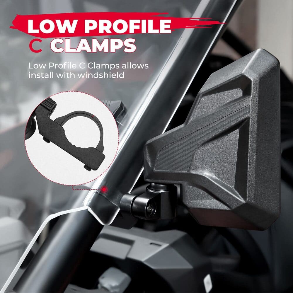Kemimoto Polaris RZR XP 1000 Fit 1.6"-2" Roll Bar UTV Side Mirrors w/ Windshield