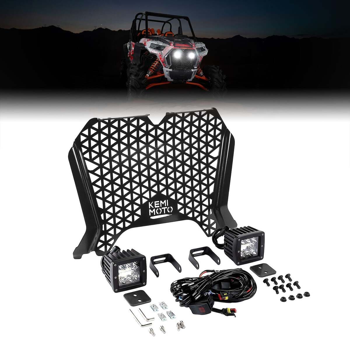 Kemimoto Polaris RZR XP 1000 UTV Metal Front Grill Light