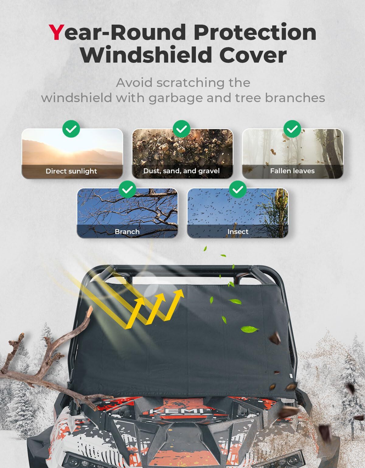 Kemimoto Polaris RZR XP 1000 Windshield Cover for Ice & Snow