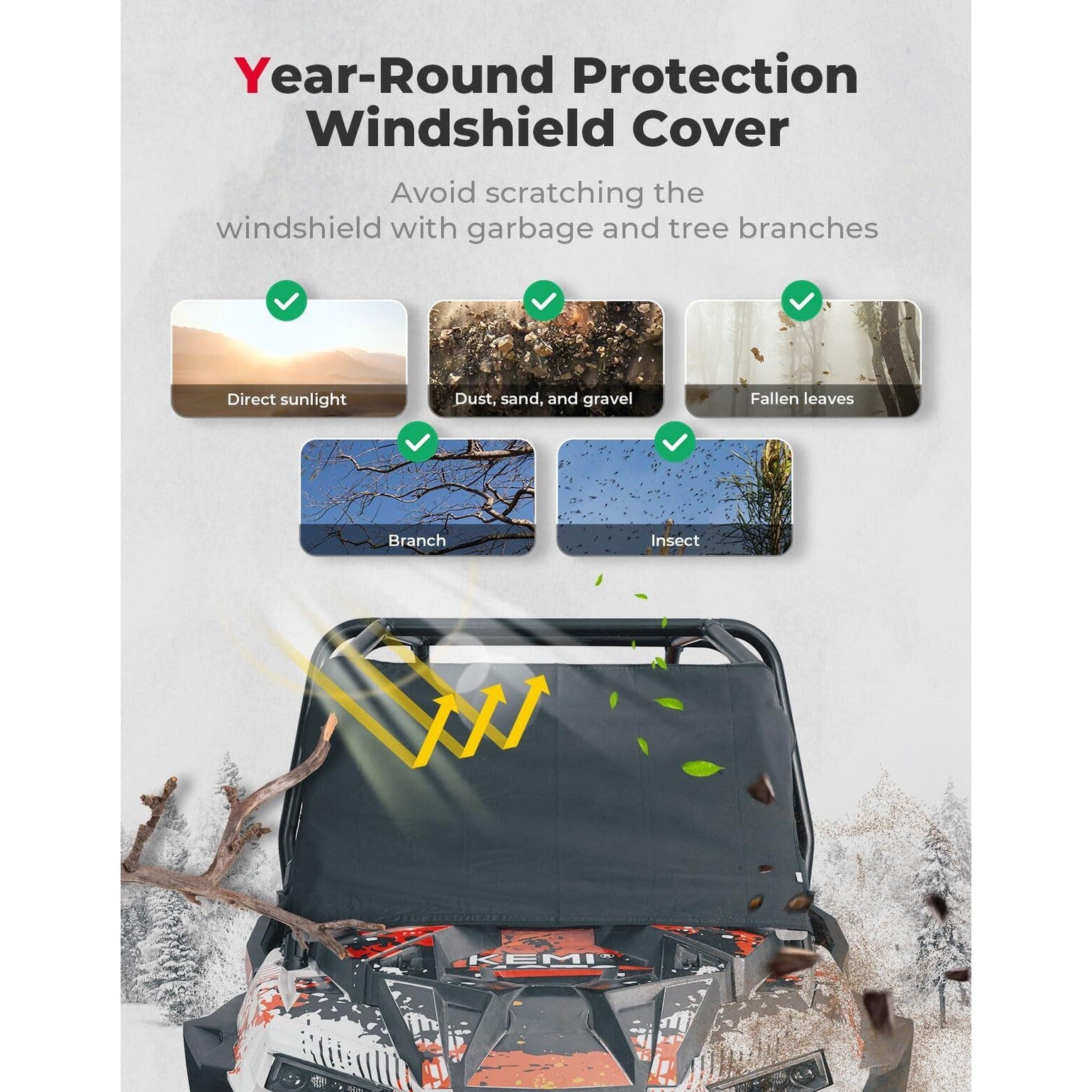 Kemimoto Polaris RZR XP 1000 Windshield Cover for Ice & Snow