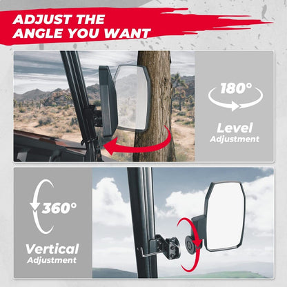 Kemimoto Polaris Ranger XP 1000 Upgraded UTV Wider Pro-Fit Side Mirrors - 1 Pair