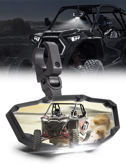 Kemimoto Rear View Mirror with Light Built-in Rechargeable Battery fit 1.65" -2" Roll Bar