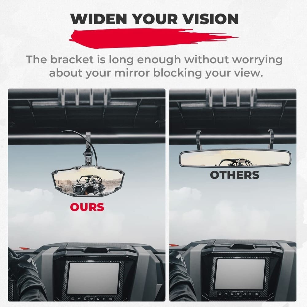 Kemimoto Rear View Mirror with Light Built-in Rechargeable Battery fit 1.65" -2" Roll Bar