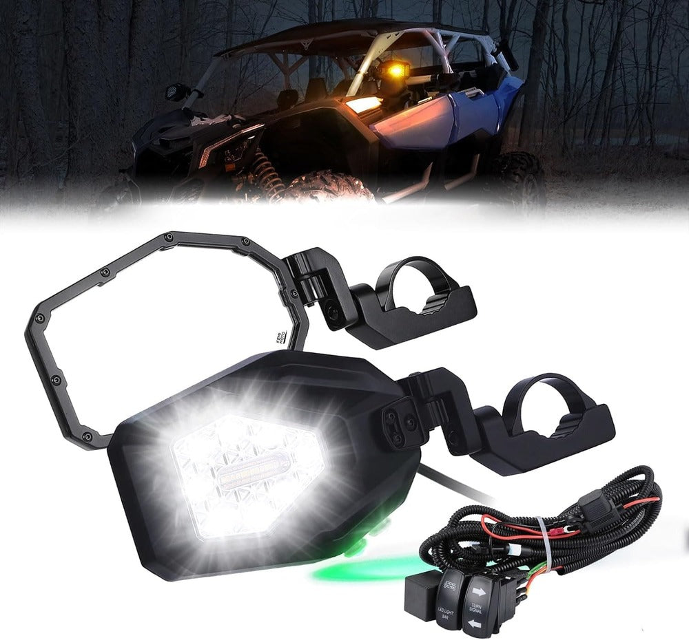 Kemimoto Rear View Side Mirrors with LED Spot Lights 1.6"/2" Roll Bar