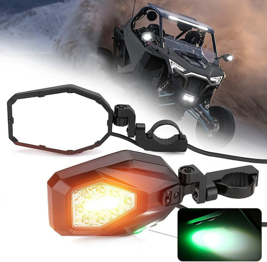 Kemimoto Rear View Side Mirrors with LED Spot Lights 1.6"/2" Roll Bar
