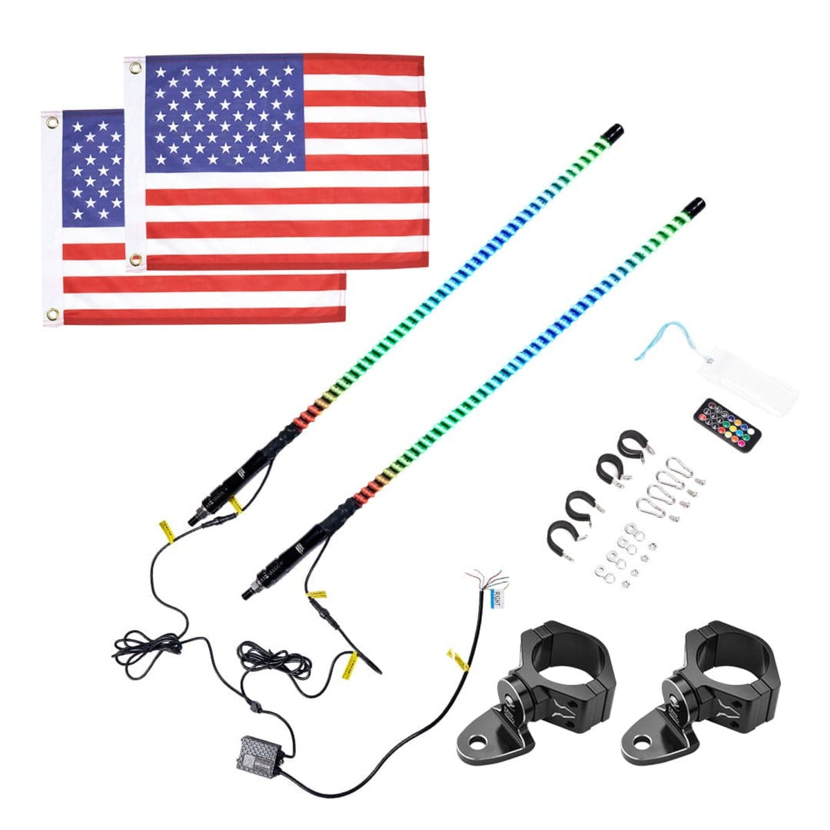 Kemimoto Remote Control for UTV ATV Boats 2PCS 3FT COB Whip Lights w/ App