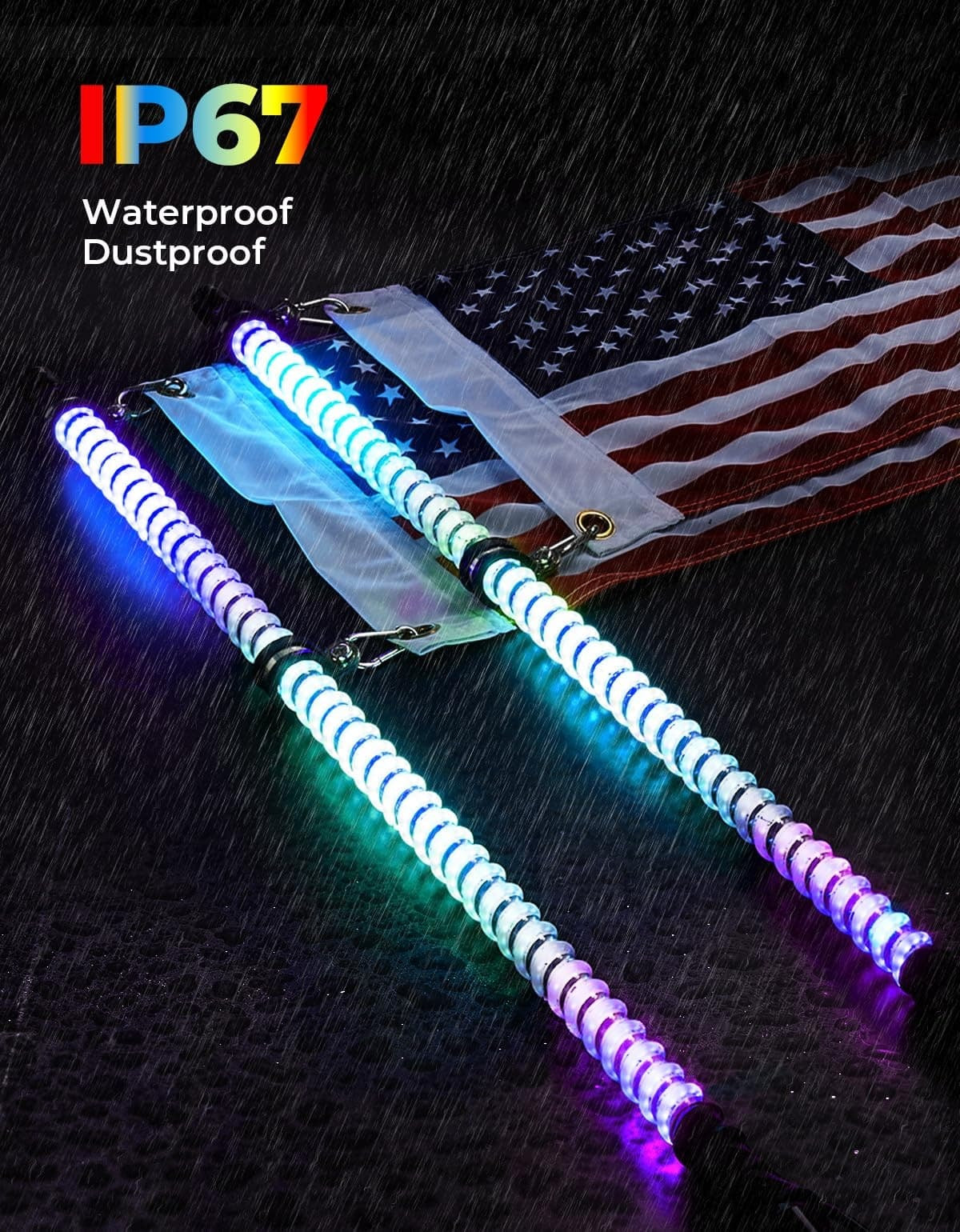Kemimoto Can-Am Maverick X3 UTV/ATV/Boats 2Pcs 3ft COB Whip Lights w/App & Remote Control
