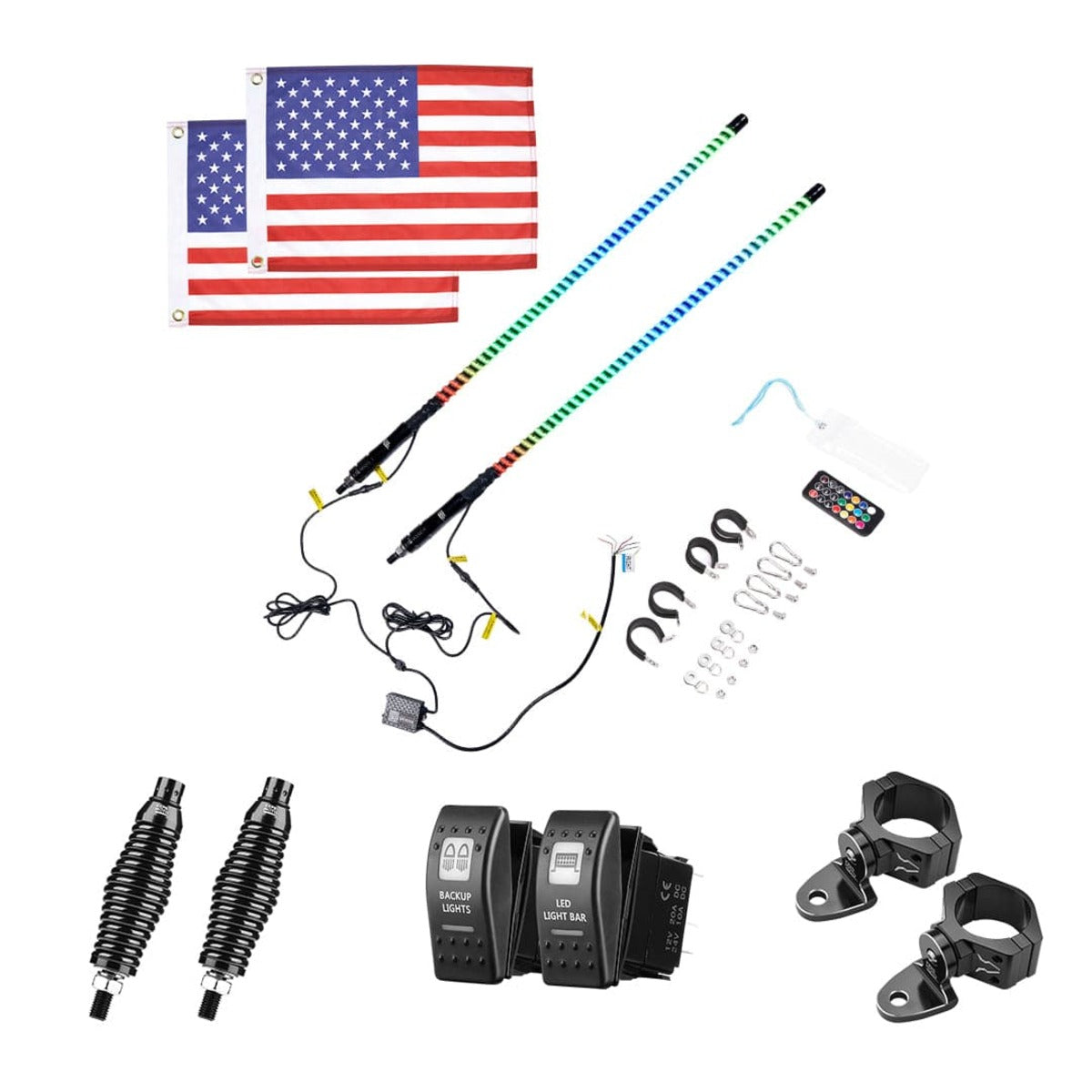 Kemimoto Remote Control for UTV ATV Boats 2PCS 3FT COB Whip Lights w/ App