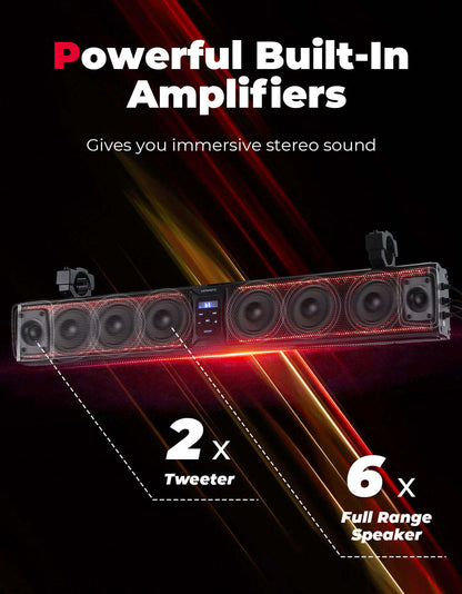 Kemimoto RGB UTV Bluetooth Sound Bar 1.75''-2.25'' Roll Bar 33" 8-Speaker