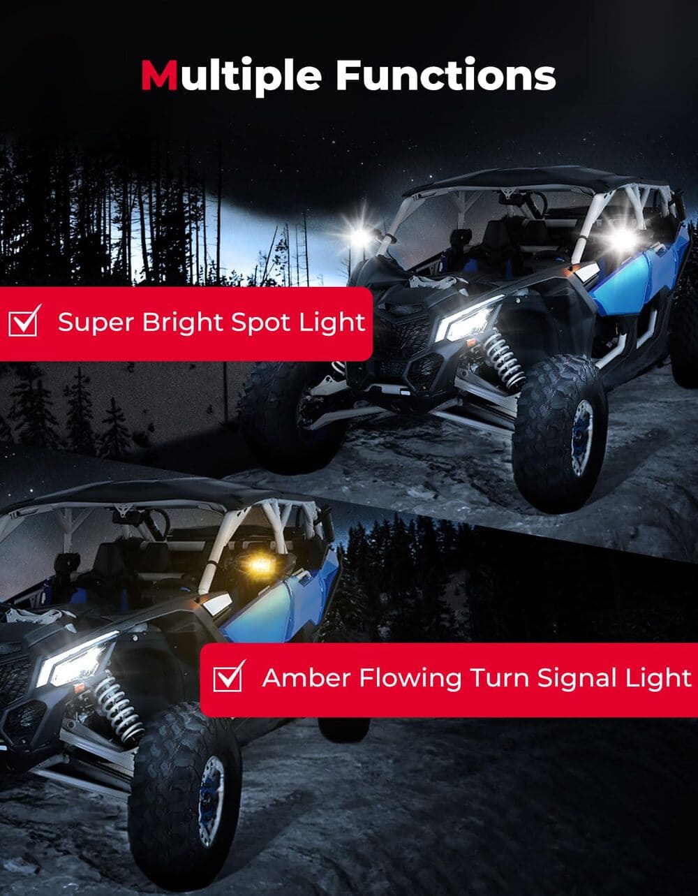 Kemimoto Side Mirrors with LED Turn Lights 1.6"/2" Roll Bar