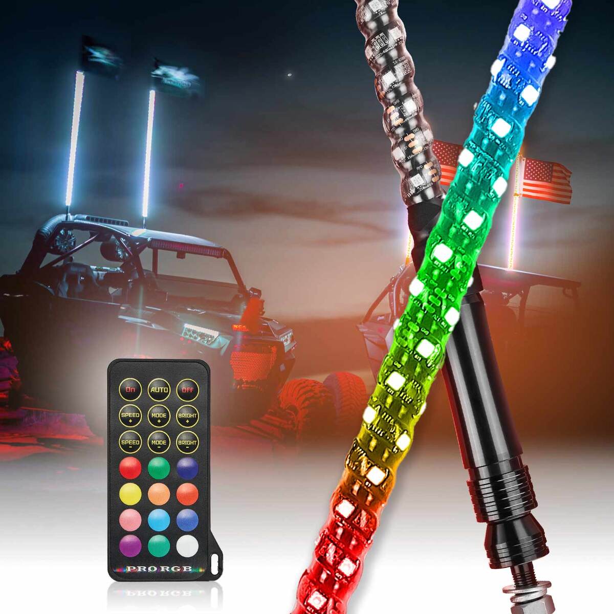 Kemimoto 2Pcs Whip Light & Flag Mount & 12V Switch On-off Spiral Whip Light Set