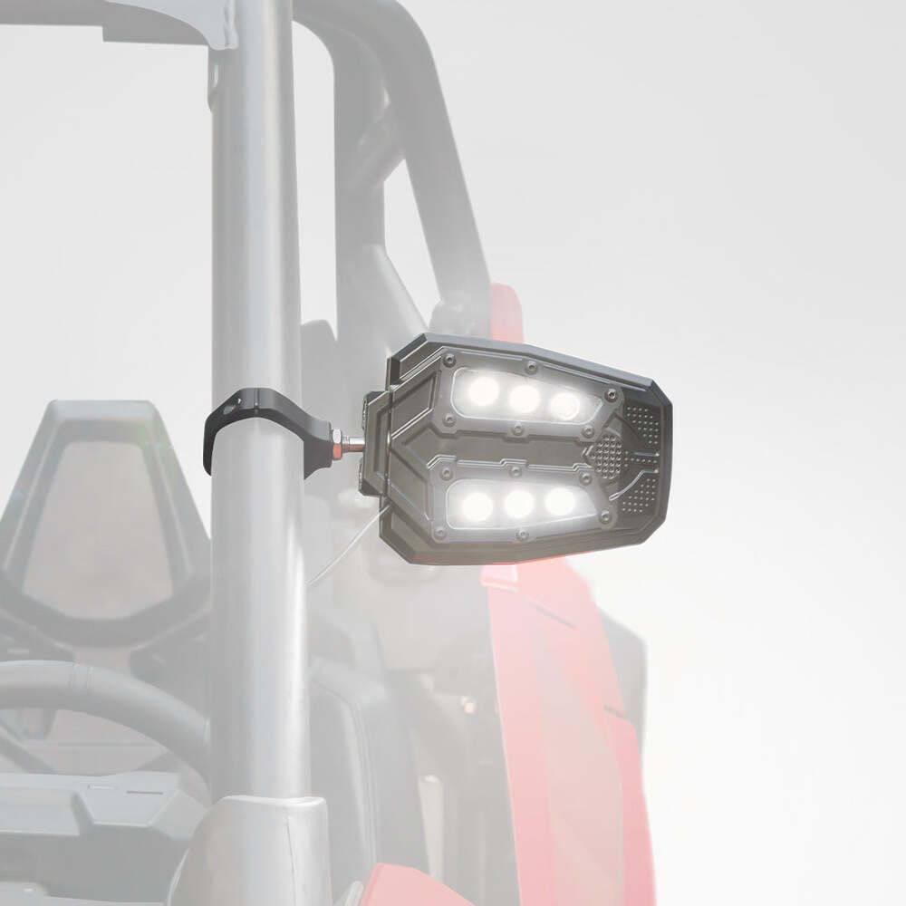 Kemimoto Universal 1.75"/2" Rear View Side Mirrors w/ LED Rock Light - 1 Pair