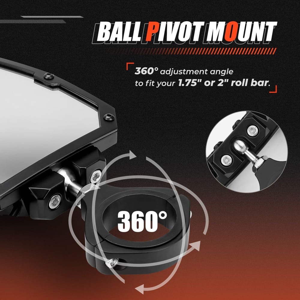 Kemimoto Universal 1.75"/2" Rear View Side Mirrors w/ LED Rock Light - 1 Pair