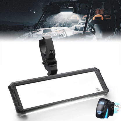 Kemimoto Upgraded UTV Rear View Center Mirror Interior Light fit 1.6"-2" Mount