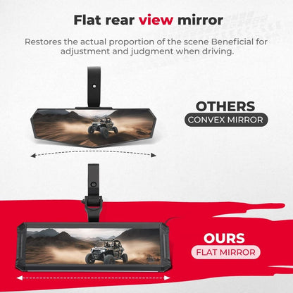 Kemimoto Upgraded UTV Rear View Center Mirror Interior Light fit 1.6"-2" Mount