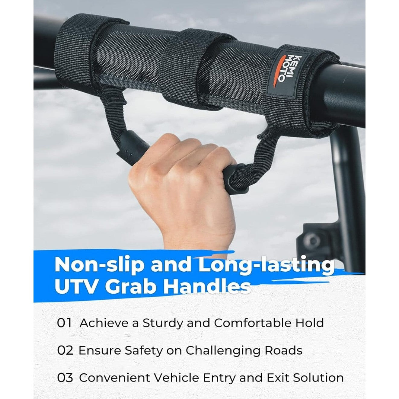 Kemimoto UTV 1.5"-2" Round Bar Cage Grab Handles - 4 Packs