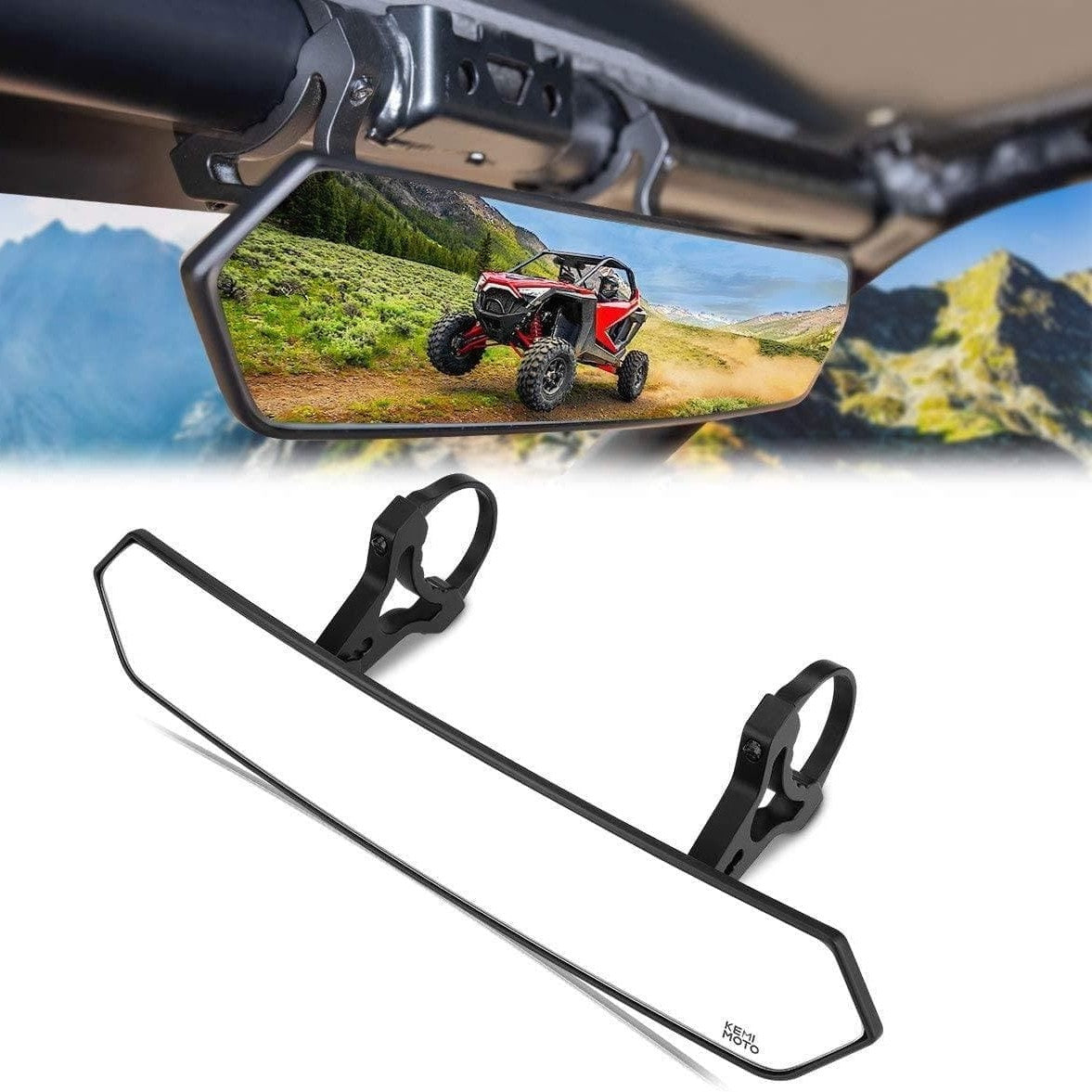 Kemimoto UTV 1.65"-2" Rear View Mirror & 1.6"-2" Round Tube Side Mirror